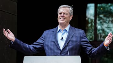 President of the NCAA, Charlie Baker speaks during a press conference celebrating the 25-year anniversary of the NCAA moving its national office to Indianapolis on Tuesday, Aug. 13, 2024, at the NCAA Headquarters in Indianapolis.