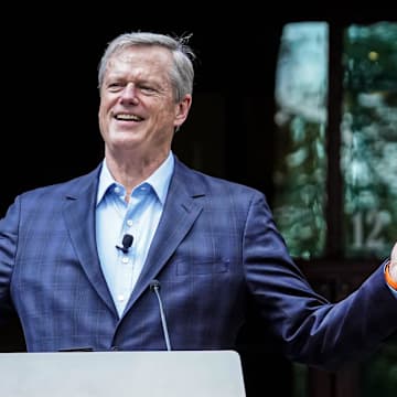 President of the NCAA, Charlie Baker speaks during a press conference celebrating the 25-year anniversary of the NCAA moving its national office to Indianapolis on Tuesday, Aug. 13, 2024, at the NCAA Headquarters in Indianapolis.