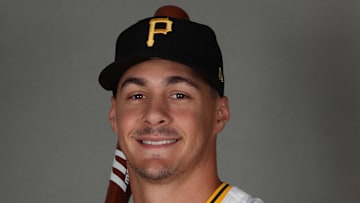 Pittsburgh Pirates infielder Konnor Griffin poses for a photo during media day Feb. 18 at Pirate City.