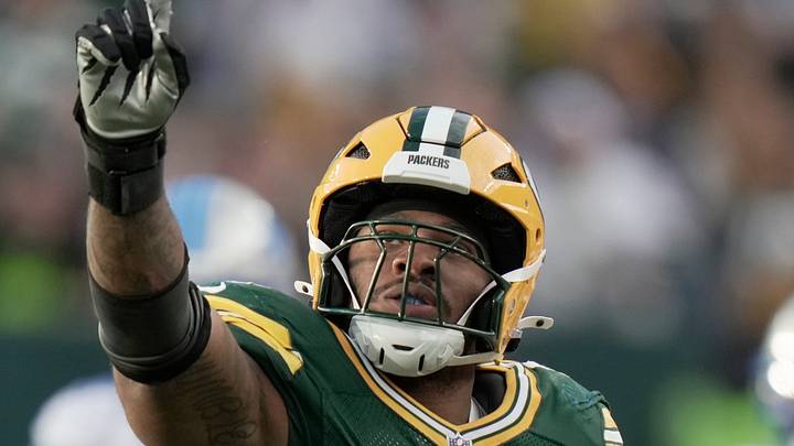 Green Bay Packers defensive end Micah Parsons (1) celebrates his sack during the fourth quarter of their game Sunday, September 7, 2025 at Lambeau Field in Green Bay, Wisconsin. The Green Bay Packers beat the Detroit Lions 27-13.