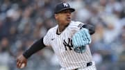 New York Yankees starting pitcher Marcus Stroman throws a pitch.