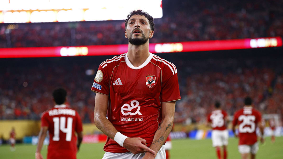 [Subscription Customers Only] Jun 23, 2025; East Rutherford, New Jersey, USA; Al Ahly's Wessam Abou Ali celebrates scoring their second goal during a group stage match of the 2025 FIFA Club World Cup at MetLife Stadium. Mandatory Credit: Susana Vera-Reuters via Imagn Images