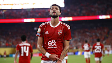 [Subscription Customers Only] Jun 23, 2025; East Rutherford, New Jersey, USA; Al Ahly's Wessam Abou Ali celebrates scoring their second goal during a group stage match of the 2025 FIFA Club World Cup at MetLife Stadium. Mandatory Credit: Susana Vera-Reuters via Imagn Images