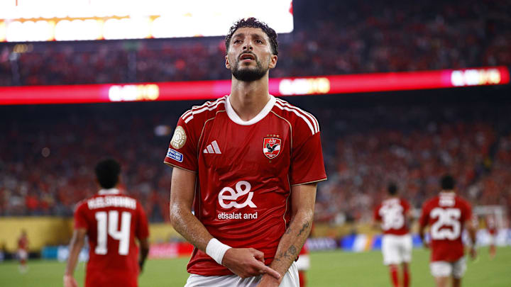 [Subscription Customers Only] Jun 23, 2025; East Rutherford, New Jersey, USA; Al Ahly's Wessam Abou Ali celebrates scoring their second goal during a group stage match of the 2025 FIFA Club World Cup at MetLife Stadium. Mandatory Credit: Susana Vera-Reuters via Imagn Images