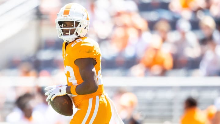 Tennessee defensive back Boo Carter (23) during Tennessee's Orange & White spring football game at Neyland Stadium on Saturday, April 13, 2024.