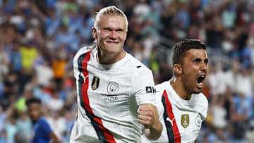 [Subscription Customers Only] Jun 30, 2025; Orlando, Florida, USA; Manchester City forward Erling Haaland (9) celebrates scoring their second goal 
