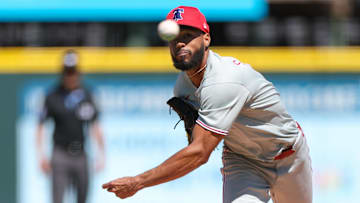 Mar 7, 2025; Bradenton, Florida, USA; Philadelphia Phillies pitcher Cristopher Sanchez (61) throws a pitch against the Pittsburgh Pirates in the first inning during spring training at LECOM Park.