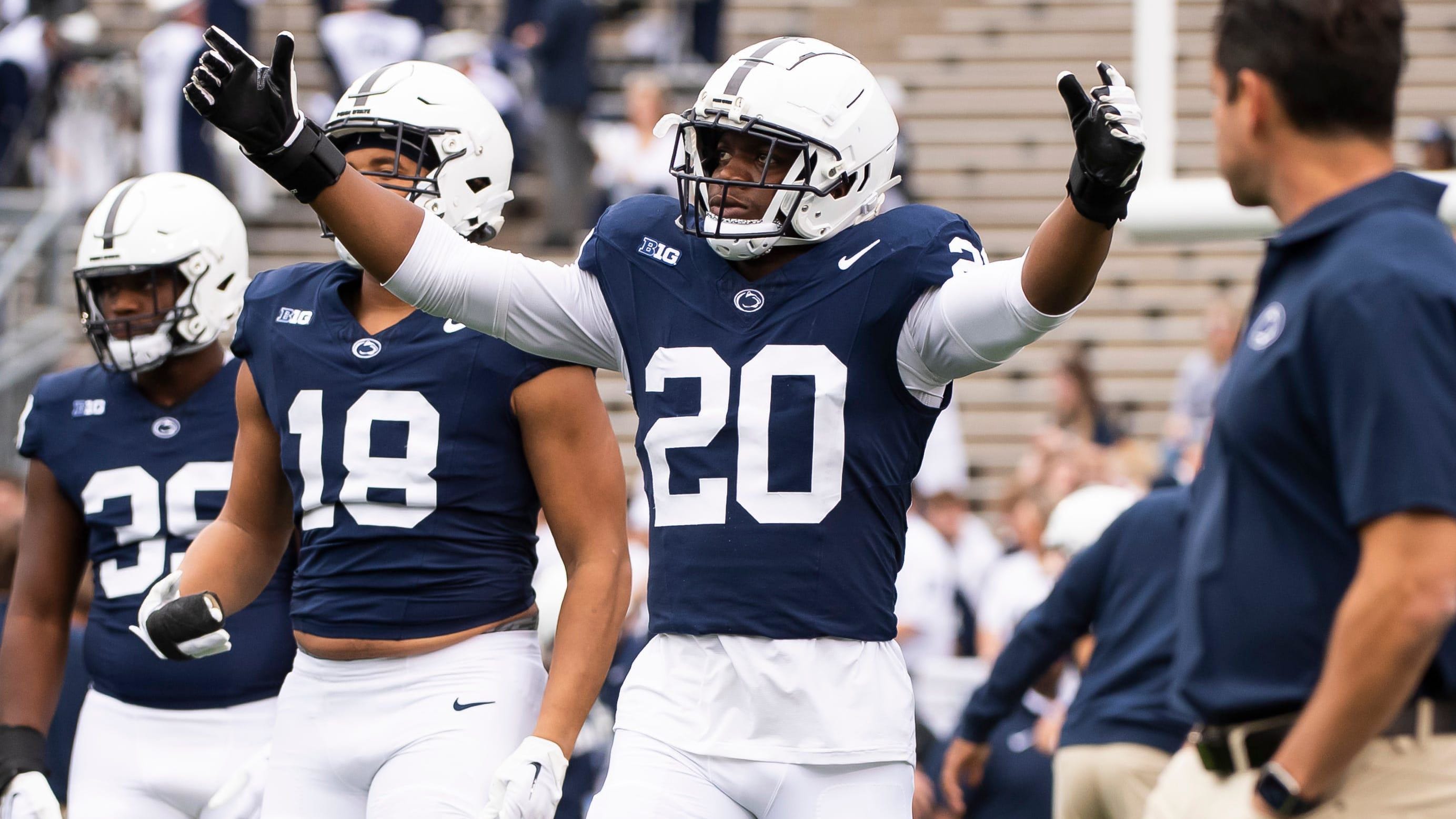 Penn State defensive end Adisa Isaac (20) enters the field.