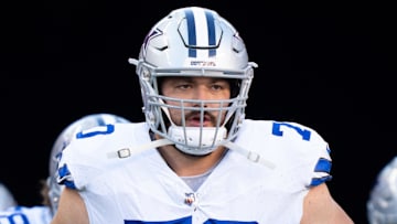 October 8, 2023; Santa Clara, California, USA; Dallas Cowboys guard Zack Martin (70) before the game