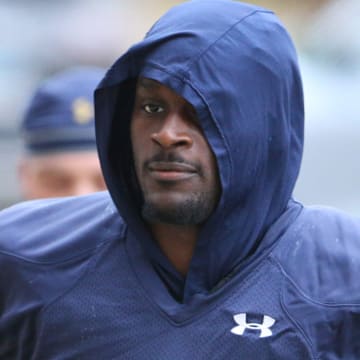 Notre Dame running back Jeremiyah Love (4) at Notre Dame spring football practice Thursday, March 7, 2024, at the Irish Athletics Center in South Bend.