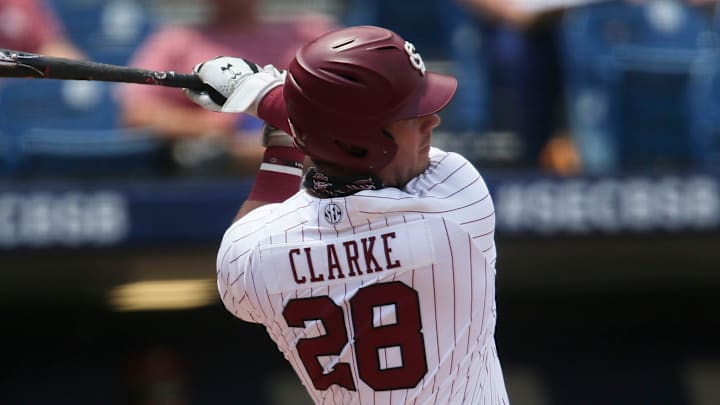 South Carolina hitter Wes Clarke (28) takes a big swing as he bats against Alabama during the SEC Tournament Tuesday, May 25, 2021, in the Hoover Met in Hoover, Alabama. [Staff Photo/Gary Cosby Jr.]

Sec Tournament Alabama Vs South Carolina