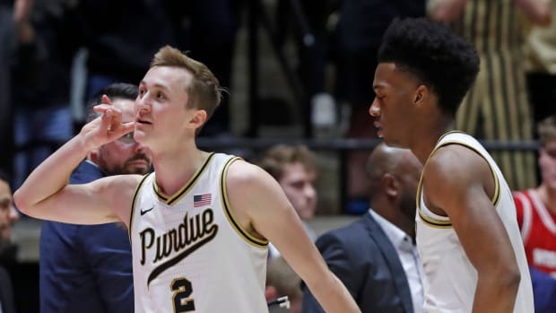 Purdue Boilermakers guards Fletcher Loyer and Myles Colvin