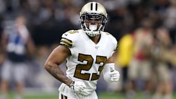 Sep 29, 2019; New Orleans, LA, USA; New Orleans Saints cornerback Marshon Lattimore (23) in the second half against the Dallas Cowboys at the Mercedes-Benz Superdome. Mandatory Credit: Chuck Cook-Imagn Images