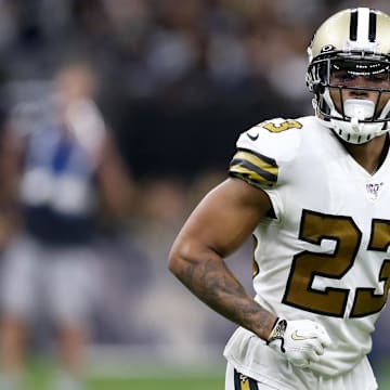 Sep 29, 2019; New Orleans, LA, USA; New Orleans Saints cornerback Marshon Lattimore (23) in the second half against the Dallas Cowboys at the Mercedes-Benz Superdome. Mandatory Credit: Chuck Cook-Imagn Images