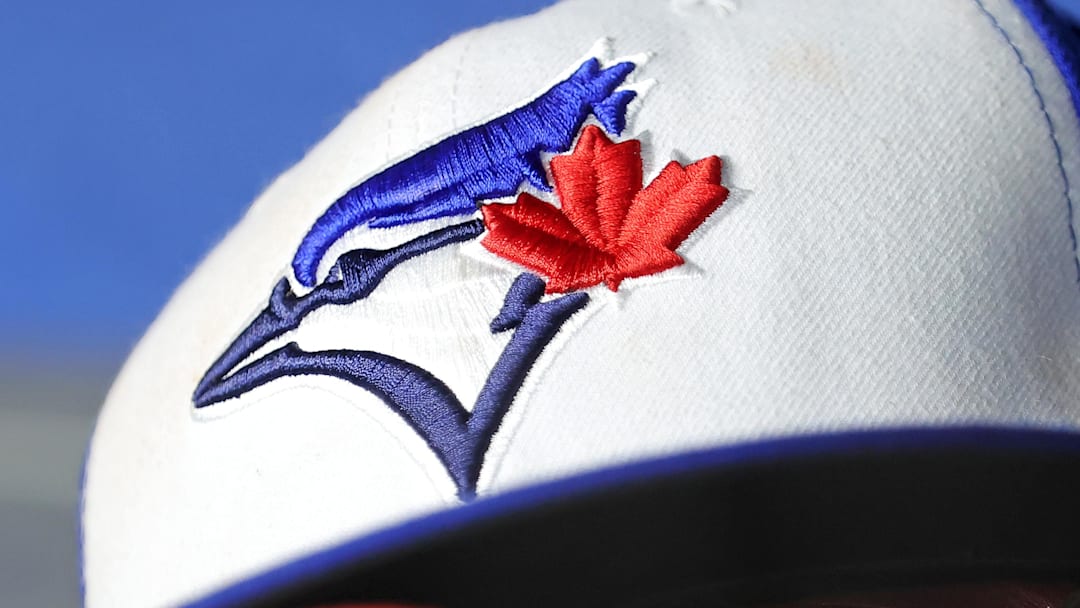 Oct 8, 2025; Bronx, New York, USA; A view of a Toronto Blue Jays hat before game four of the ALDS round for the 2025 MLB playoffs between the New York Yankees and the Toronto Blue Jays at Yankee Stadium. 