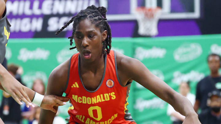 Mar 30, 2026; Goodyear, AZ, USA; Oliviyah Edwards during the McDonalds All American Jam Fest at Millennium High School. Mandatory Credit: Mark J. Rebilas-Imagn Images