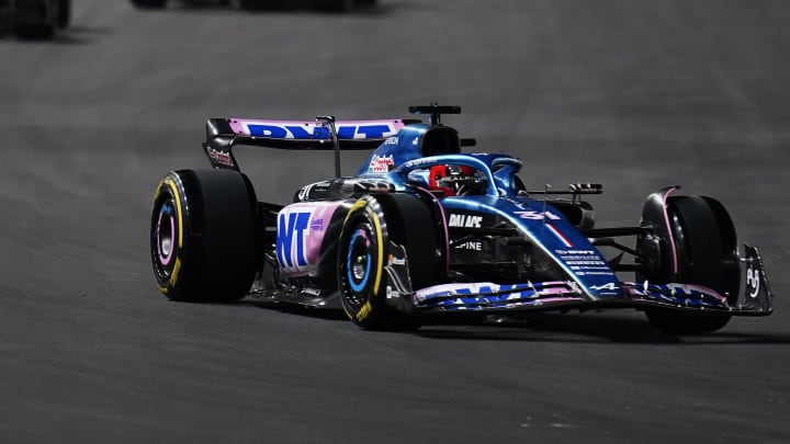 Nov 18, 2023; Las Vegas, Nevada, USA; BWT Alpine F1 driver Esteban Ocon of France (31) drives during the Formula 1 Heineken Silver Las Vegas Grand Prix at the Las Vegas Strip Circuit. Mandatory Credit: Lucas Peltier-USA TODAY Sports