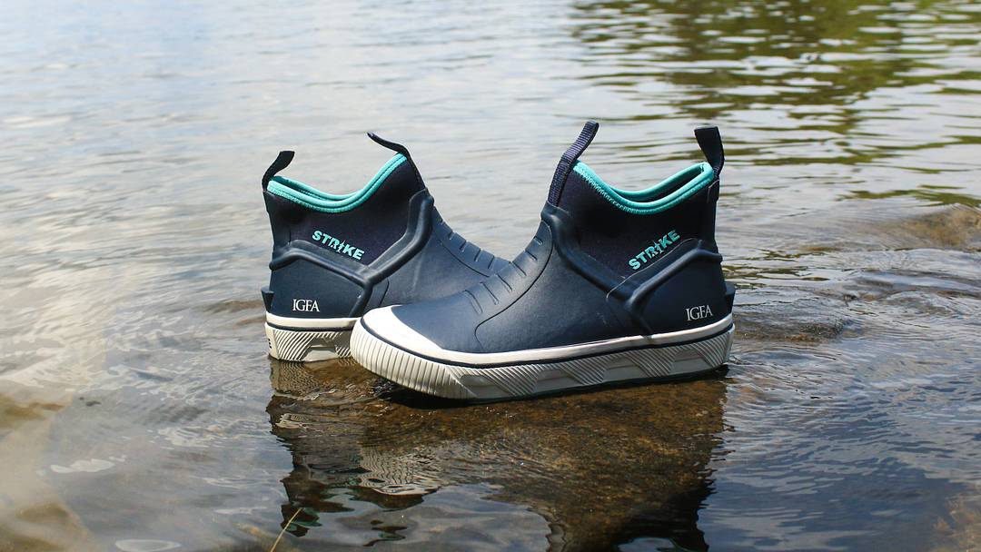 The Strike Bigeye Boot keeps an angler's feet dry and comfy when casting a line. The Strike Bigeye Boot keeps an angler's feet dry and comfy when casting a line.