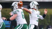 Archmere quarterback Miles Kempski throws in front of protection from Cullen Peterson in the first quarter of the DIAA Class 2A championship at Delaware Stadium, Saturday, Dec. 2, 2023.