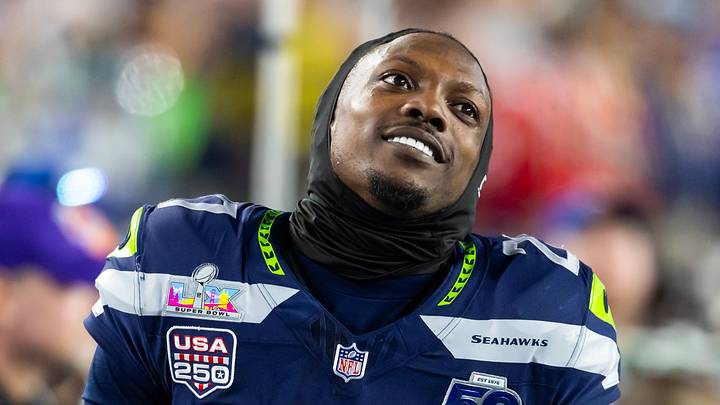 Feb 8, 2026; Santa Clara, CA, USA; Seattle Seahawks cornerback Riq Woolen (27) against the New England Patriots during Super Bowl LX at Levi's Stadium. Mandatory Credit: Mark J. Rebilas-Imagn Images