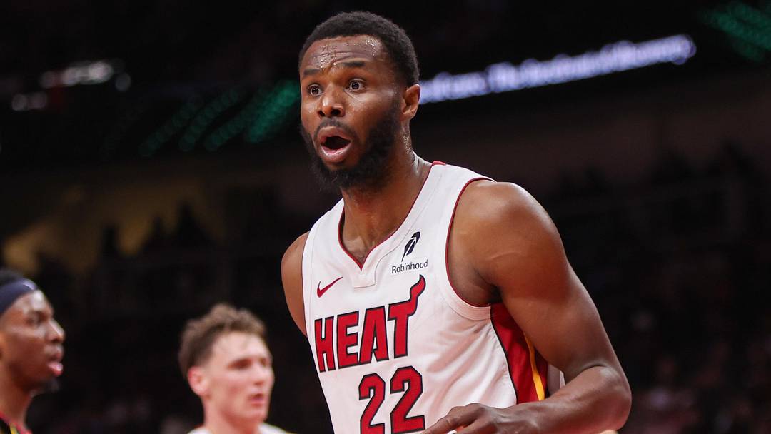 Miami Heat forward Andrew Wiggins (22) reacts (Mandatory Credit: Brett Davis-Imagn Images)