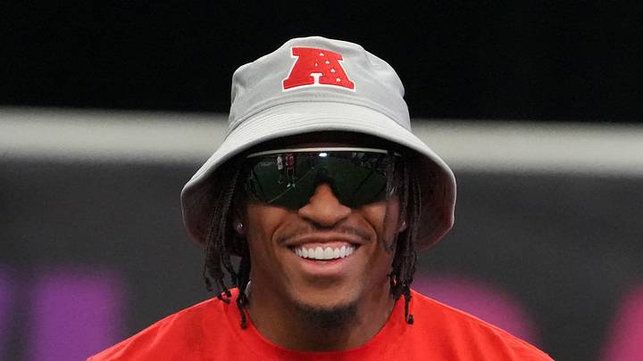 Indianapolis Colts running back Jonathan Taylor laughs during Pro Bowl practice