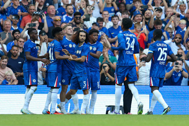 Chelsea players celebrating.