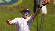 Mississippi State third baseman Ace Reese (3) spears a line drive during the game with Texas A&M in the first round of the SEC Baseball Tournament at the Hoover Met.