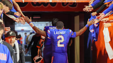 Florida quarterback DJ Lagway (2) leaves the field after beating Florida State 40-21 during an NCAA football game at Steve Spurrier Field at Ben Hill Griffin Stadium in Gainesville, FL on Saturday, November 29, Florida beat Florida State 40-21.2025. [Alan Youngblood/Gainesville Sun]