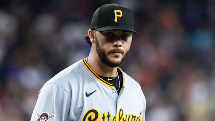 May 28, 2025; Phoenix, Arizona, USA; Pittsburgh Pirates pitcher Paul Skenes (30) against the Arizona Diamondbacks in at Chase Field. Mandatory Credit: Mark J. Rebilas-Imagn Images