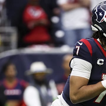 Dec 3, 2023; Houston, Texas, USA; Houston Texans quarterback C.J. Stroud (7) in action during the game against the Denver Broncos at NRG Stadium. 