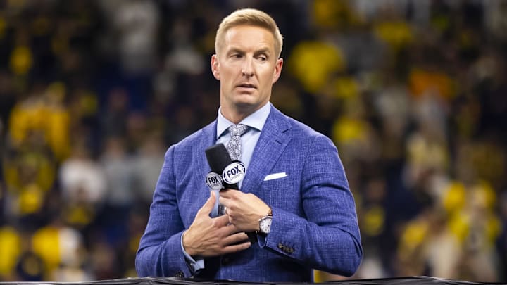 Dec 4, 2021; Indianapolis, IN, USA; Fox Sports analyst Joel Klatt during the Michigan Wolverines game against the Iowa Hawkeyes in the Big Ten Conference championship game at Lucas Oil Stadium. Mandatory Credit: Mark J. Rebilas-Imagn Images