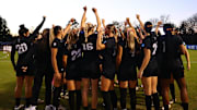 Mississippi State soccer players gather together before the tart of Saturday's NCAA Tournament match against Lipscomb.