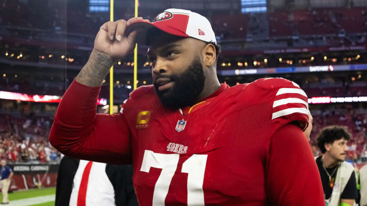 Dec 17, 2023; Glendale, Arizona, USA; San Francisco 49ers offensive lineman Trent Williams (71) against the Arizona Cardinals at State Farm Stadium. Mandatory Credit: Mark J. Rebilas-USA TODAY Sports