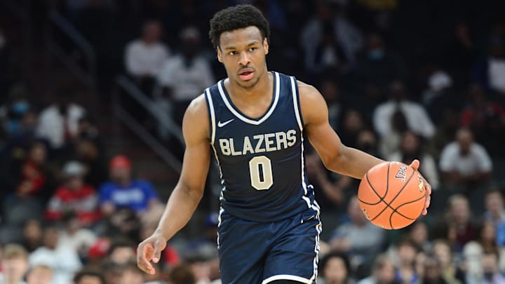 Dec 11, 2021; Phoenix, AZ, USA; Sierra Canyon High School guard Bronny James dribbles against Perry High School at Footprint Center. Mandatory Credit: Joe Camporeale-Imagn Images Dec 11, 2021; Phoenix, AZ, USA; Sierra Canyon High School guard Bronny James dribbles against Perry High School at Footprint Center. Mandatory Credit: Joe Camporeale-Imagn Images