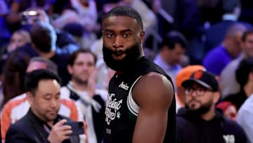 May 16, 2025; New York, New York, USA; Boston Celtics guard Jaylen Brown (7) walks off the court after losing to the New York Knicks in game six in the second round of the 2025 NBA Playoffs at Madison Square Garden. Mandatory Credit: Brad Penner-Imagn Images