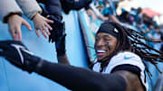 Jacksonville Jaguars safety Antonio Johnson (26) celebrates the victory over the Tennessee Titans after the game at Nissan Stadium in Nashville, Tenn., Sunday, Nov. 30, 2025.