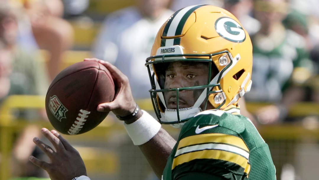 Green Bay Packers quarterback Malik Willis (2) throws a pass during the first quarter of their game against the Indianapolis Colts Sunday, September 15, 2024 at Lambeau Field in Green Bay, Wisconsin.