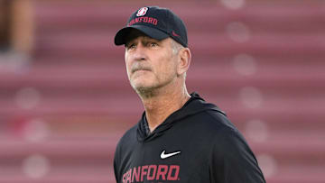 Sep 13, 2025; Stanford, California, USA; Stanford Cardinal head coach Frank Reich before the game against the Boston College Eagles at Stanford Stadium. Mandatory Credit: Darren Yamashita-Imagn Images