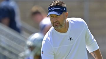 Dallas Cowboys head coach Brian Schottenheimer during training camp at River Ridge Playing Fields in Oxnard, CA.