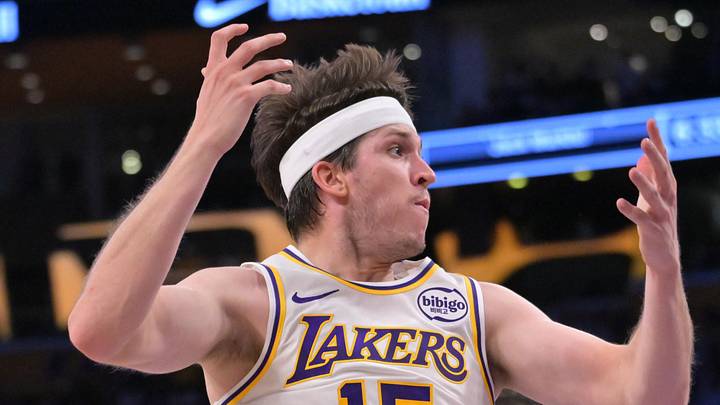 May 9, 2026; Los Angeles, California, USA; Los Angeles Lakers guard Austin Reaves (15) reacts after not getting a foul call  on Oklahoma City Thunder center Isaiah Hartenstein (55) in the first half of game three of the second round of the 2026 NBA Playoffs at Crypto.com Arena. Mandatory Credit: Jayne Kamin-Oncea-Imagn Images