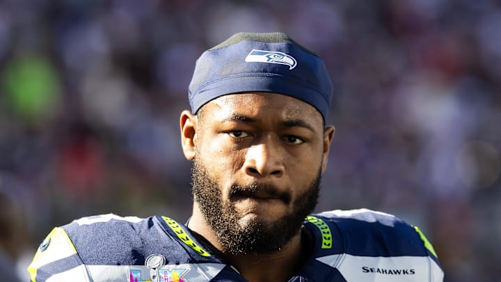 Seattle Seahawks linebacker Ernest Jones IV during Super Bowl LX