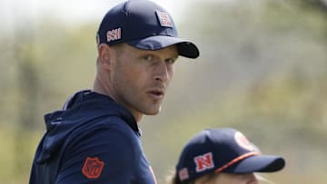 Chicago Bears head coach Ben Johnson walks the field during rookie minicamp at Halas Hall. 