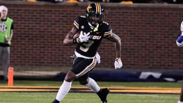 Nov 18, 2023; Columbia, Missouri, USA; Missouri Tigers wide receiver Luther Burden III (3) runs the ball against the Florida Gators during the game at Faurot Field at Memorial Stadium. Mandatory Credit: Denny Medley-USA TODAY Sports