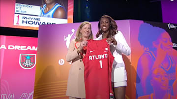 Rhyne Howard smiles at the 2022 WNBA Draft as the No. 1 overall selection of the Atlanta Dream.