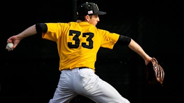 Iowa's Cade Obermueller throws a ball while warming up during Hawkeyes baseball media day, Wednesday, Feb. 8, 2023, at Duane Banks Field in Iowa City, Iowa.

230208 Iowa Baseball 017 Jpg