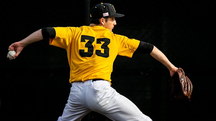 Iowa's Cade Obermueller throws a ball while warming up during Hawkeyes baseball media day, Wednesday, Feb. 8, 2023, at Duane Banks Field in Iowa City, Iowa.

230208 Iowa Baseball 017 Jpg