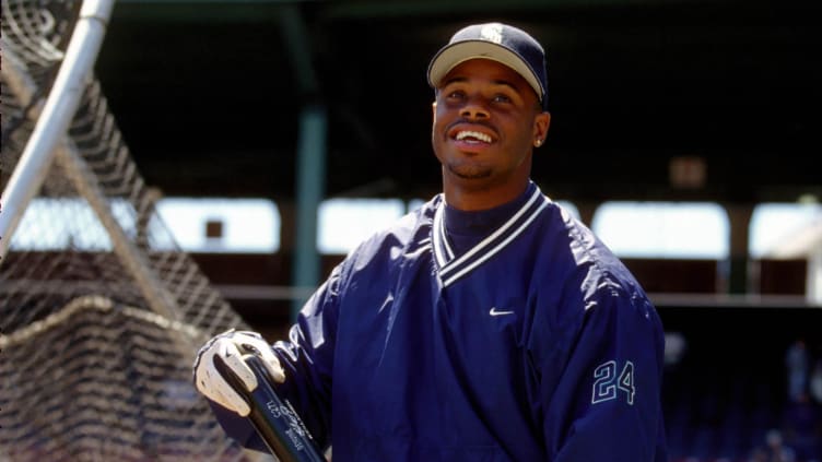 Jul 1997; Boston, MA, USA; FILE PHOTO; Seattle Mariners outfielder Ken Griffey Jr. during batting