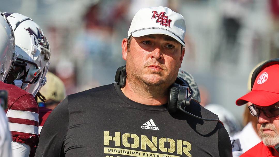 Mississippi State Bulldogs coach Jeff Lebby looks on against the Georgia Bulldogs during the second half at Davis Wade Stadium at Scott Field. Mississippi State Bulldogs coach Jeff Lebby looks on against the Georgia Bulldogs during the second half at Davis Wade Stadium at Scott Field.