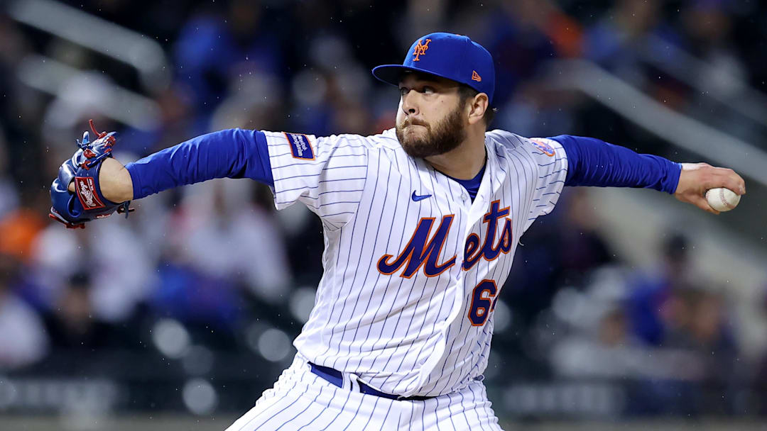 Sep 28, 2023; New York City, New York, USA; New York Mets relief pitcher Anthony Kay (64) pitches against the Miami Marlins during the ninth inning at Citi Field. Mandatory Credit: Brad Penner-Imagn Images Sep 28, 2023; New York City, New York, USA; New York Mets relief pitcher Anthony Kay (64) pitches against the Miami Marlins during the ninth inning at Citi Field. Mandatory Credit: Brad Penner-Imagn Images